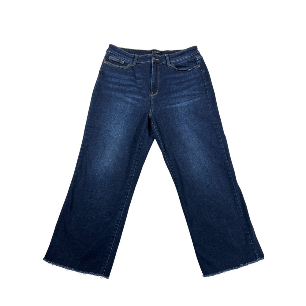 Judy Blue High‎ Rise Wide Leg Raw Hem Jeans Dark Wash 15/32 Stretch Denim 34